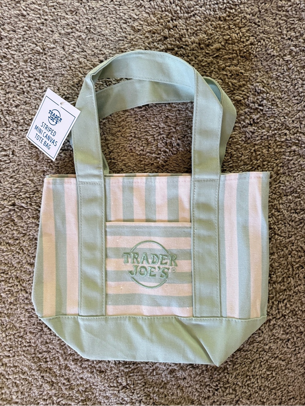 New Trader Joe's Mint Green Striped Canvas Tote